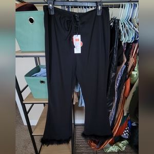 CIDER Rib Low Waist Feather Trim Flared Trousers